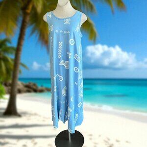 Kisses and Hugs Light Blue Fish Seashell Sleeveless Shift Dress Size Medium